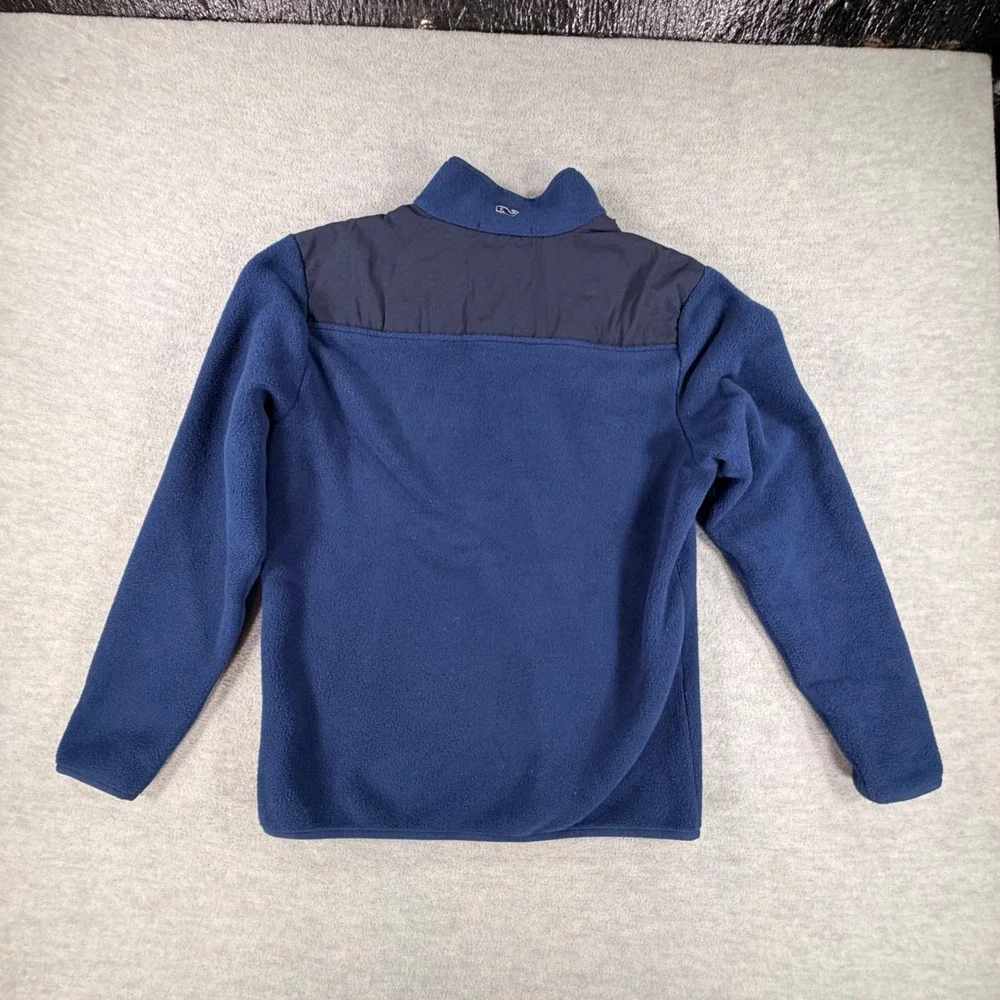 Vineyard Vines Fleece Pullover Mens S M Blue Red Snap Neck Mock Neck preppy teen